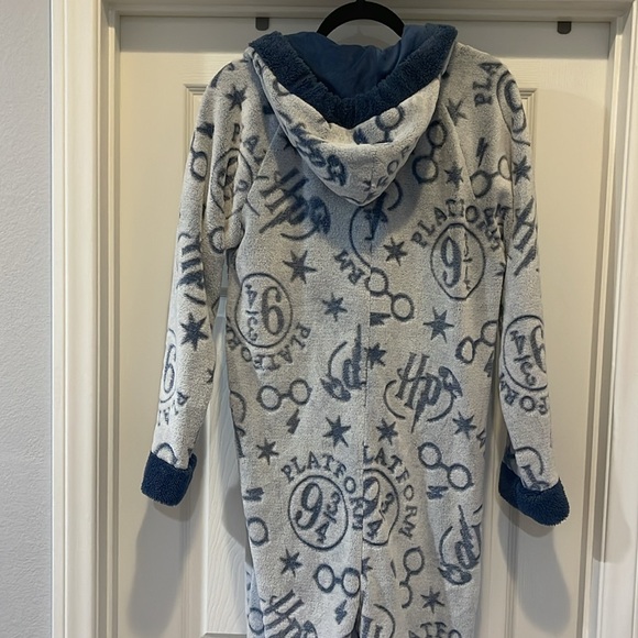 Wizarding World Of Harry Potter Plush Blue One Piece Hooded Pajamas - Picture 3 of 5
